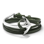 Bracelet large ajustable ancre argent et vert