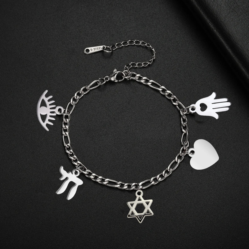 Pulsera ajustable con colgantes de protección judía 