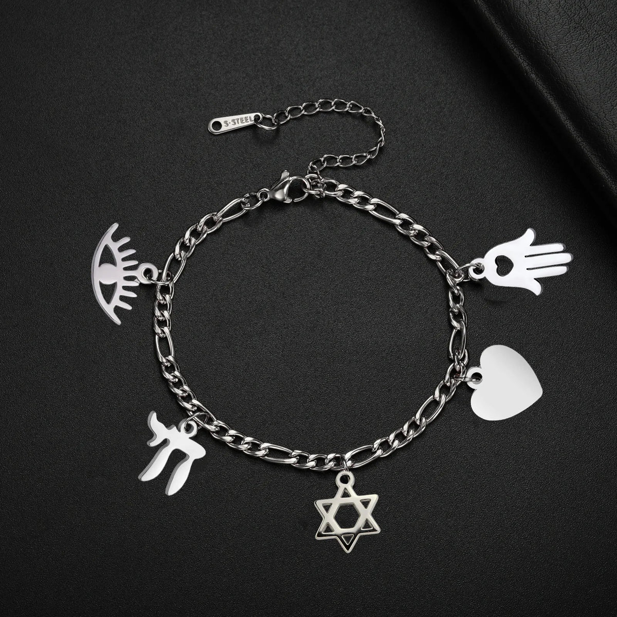 Pulsera ajustable con colgantes de protección judía 