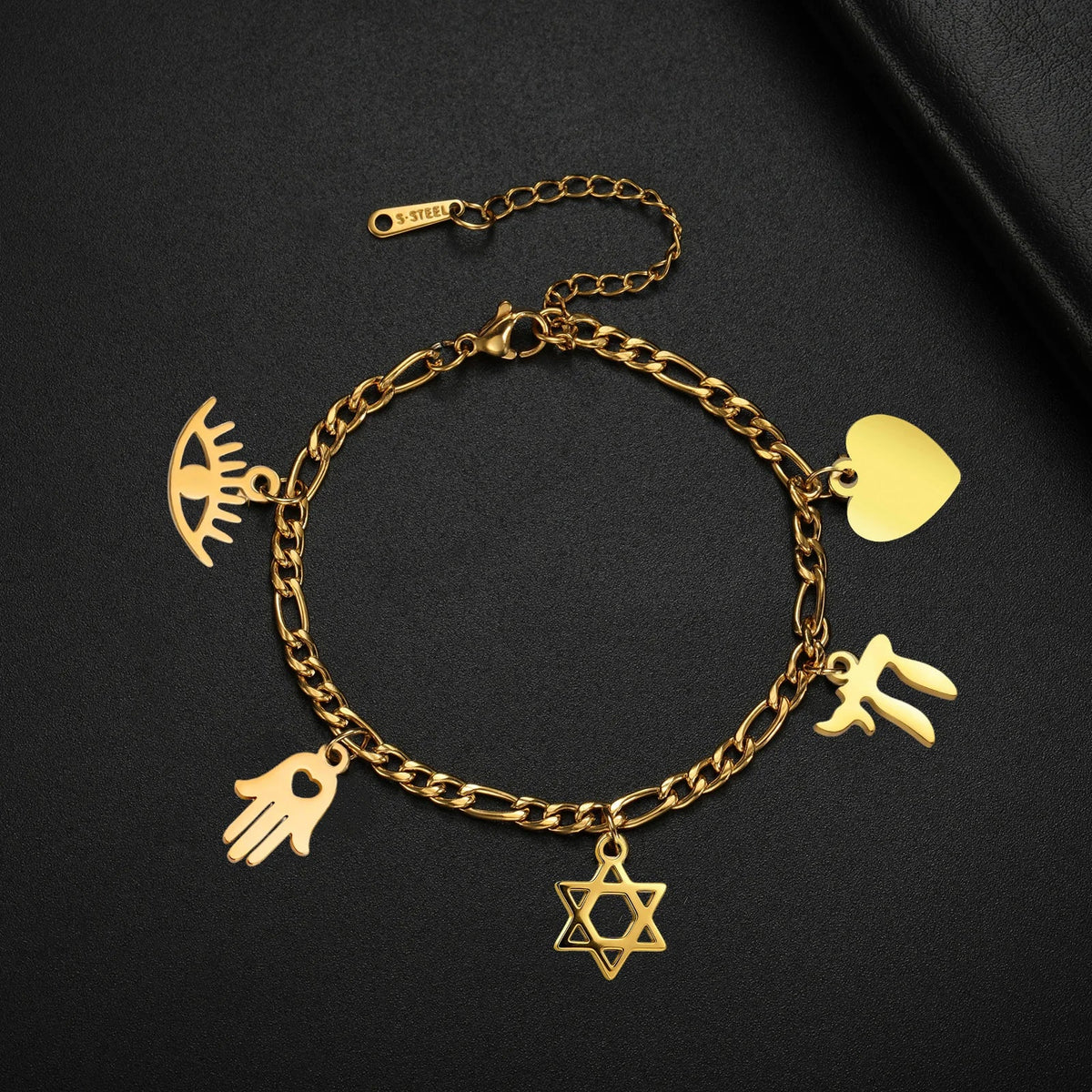 Pulsera ajustable con colgantes de protección judía 