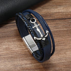 Bracelet ancre en cuir bleu