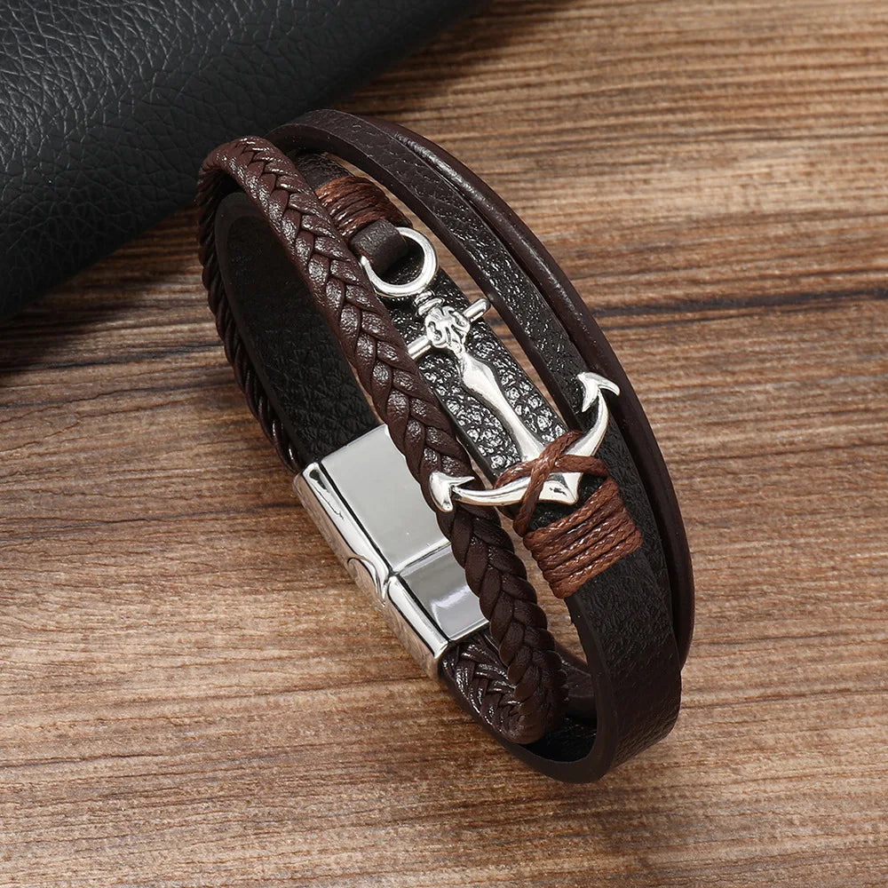 Leather anchor bracelet