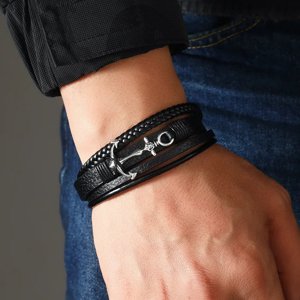 Leather anchor bracelet
