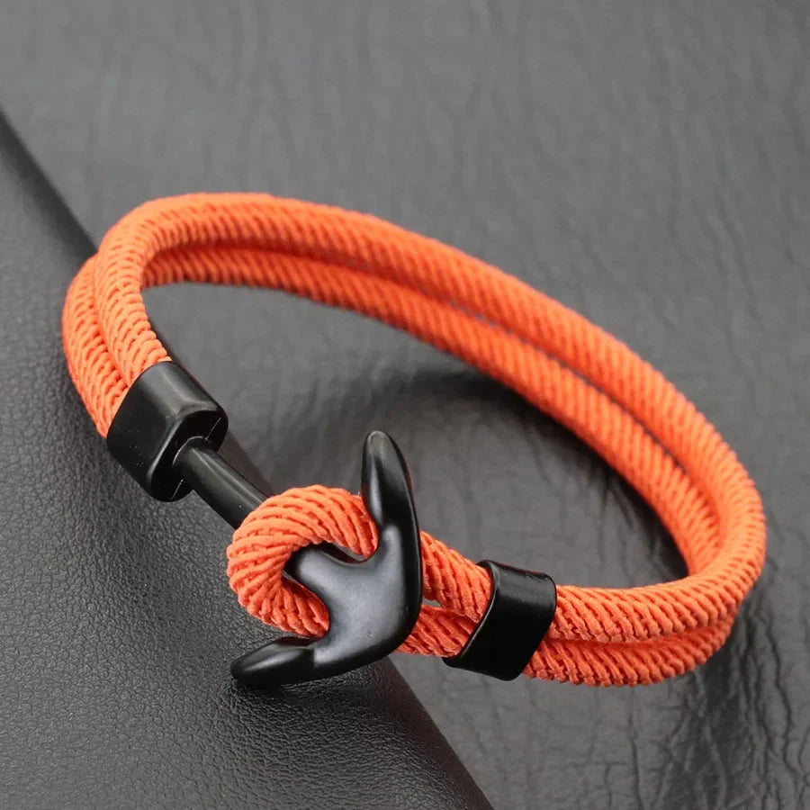 Bracelet ancre noire orange
