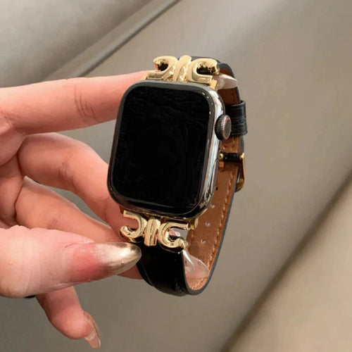 Black Leather Apple Watch Band for Women