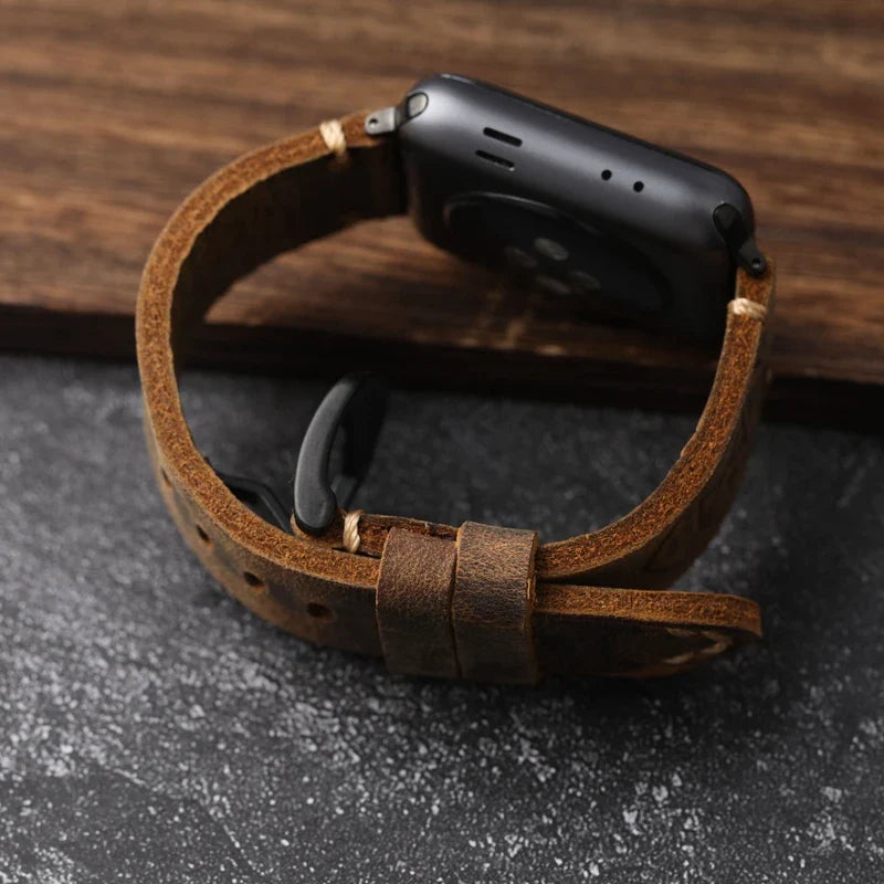Pulsera Apple Watch Hombre en Cuero Grueso auténtico negro
