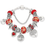 Silver Tree of Life Bracelet for Women Red