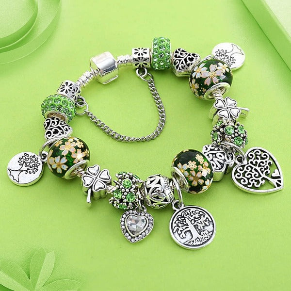 Silver Tree of Life Bracelet for Women Green