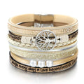 Tree of Life Chain Link Bracelet in Beige Leather