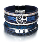 Tree of Life Chain Link Bracelet in Blue Leather