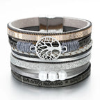 Tree of Life Chain Link Bracelet in Gray Leather