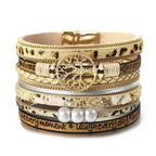 Tree of Life Chain Link Bracelet in Leopard Leather