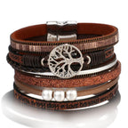 Tree of Life Chain Link Bracelet in Brown Leather