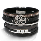 Tree of Life Chain Link Bracelet in Black Leather
