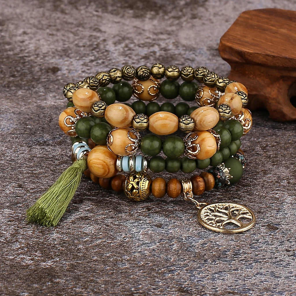 Pulsera Árbol de la Vida Esclava Mujer Perlas verdes