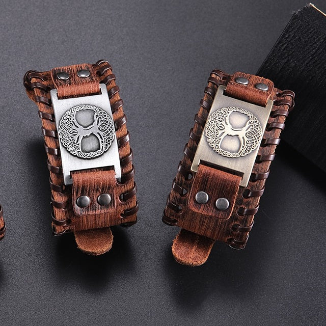 Pulsera Árbol de la Vida Hombre marrón y plata