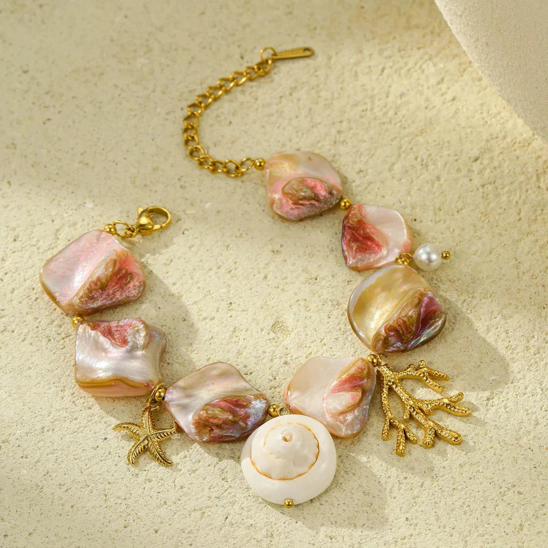 Shell Bracelet with Beautiful Mother-of-Pearl Beads