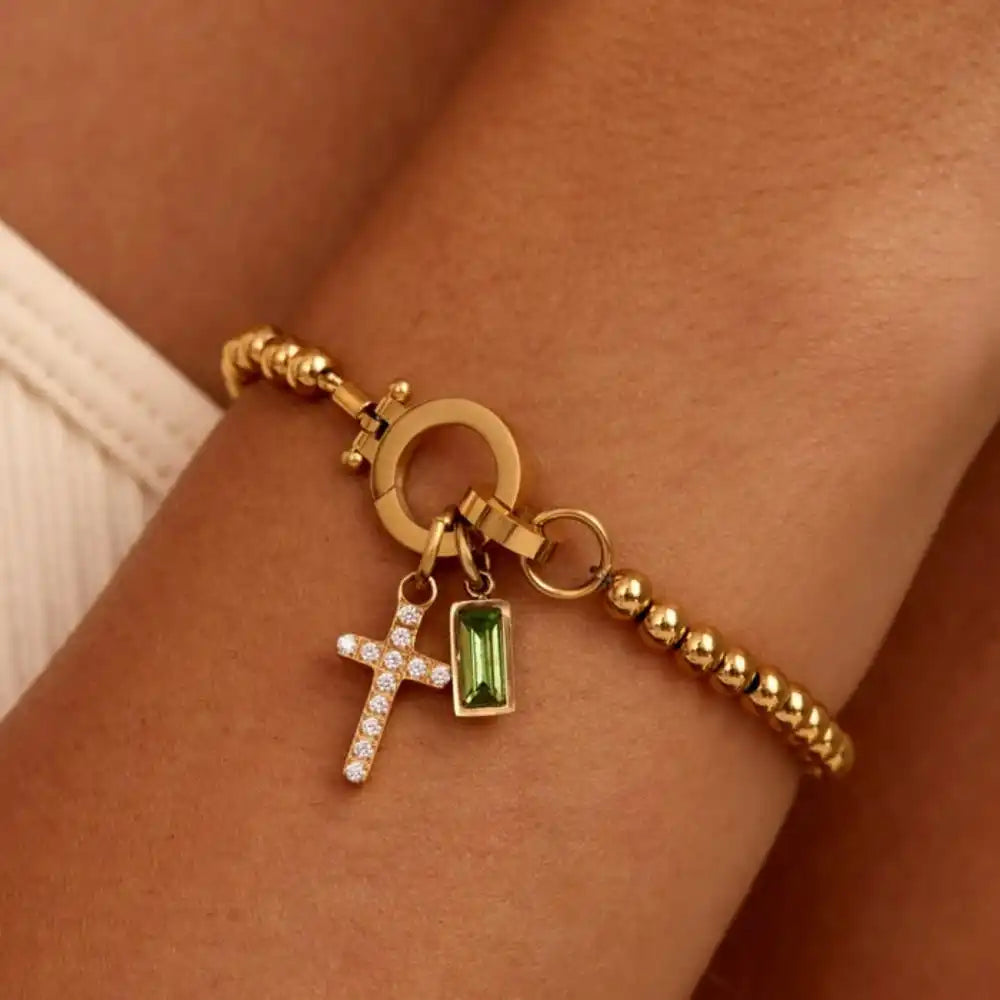 Bracelet with cross and birthstone