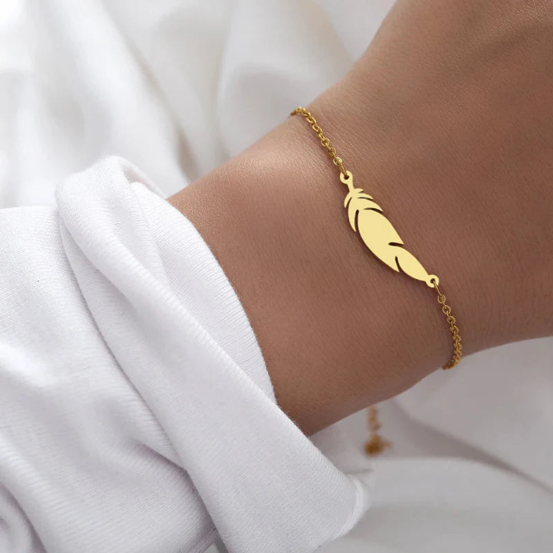 Gold Feather Charm Bracelet