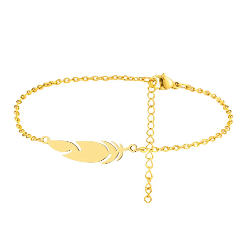 Gold Feather Charm Bracelet