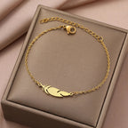 Gold Feather Charm Bracelet