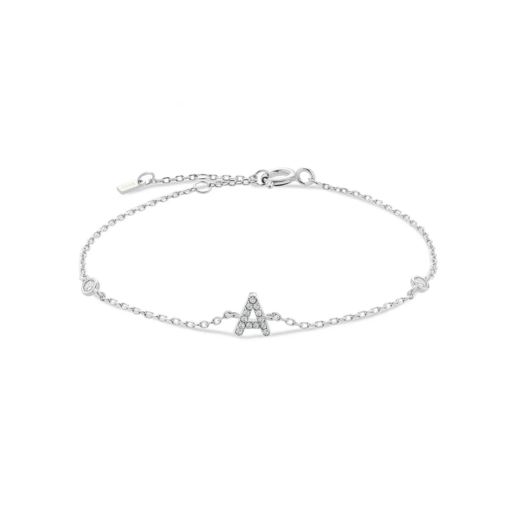 Bracelet avec initiale en strass argent a