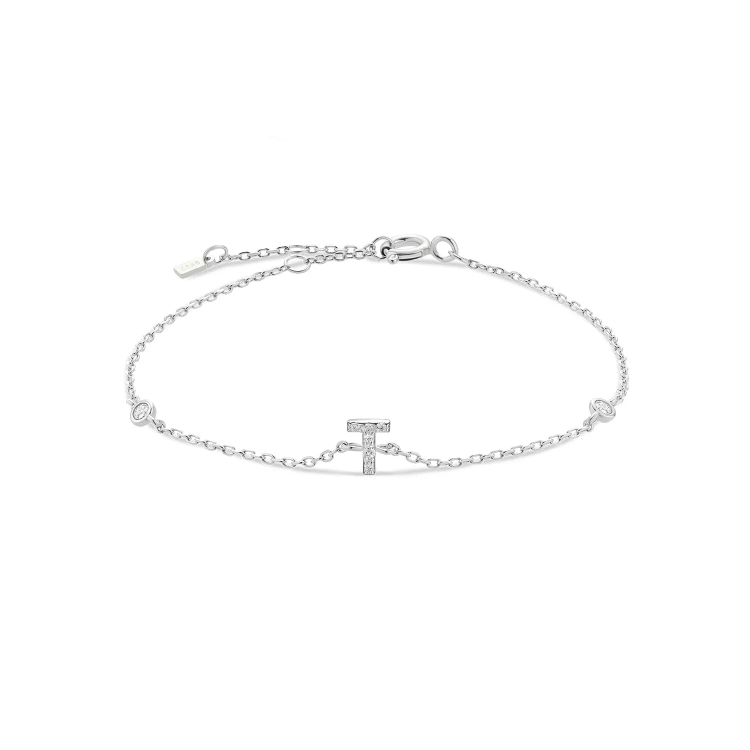 Bracelet avec initiale en strass argent t