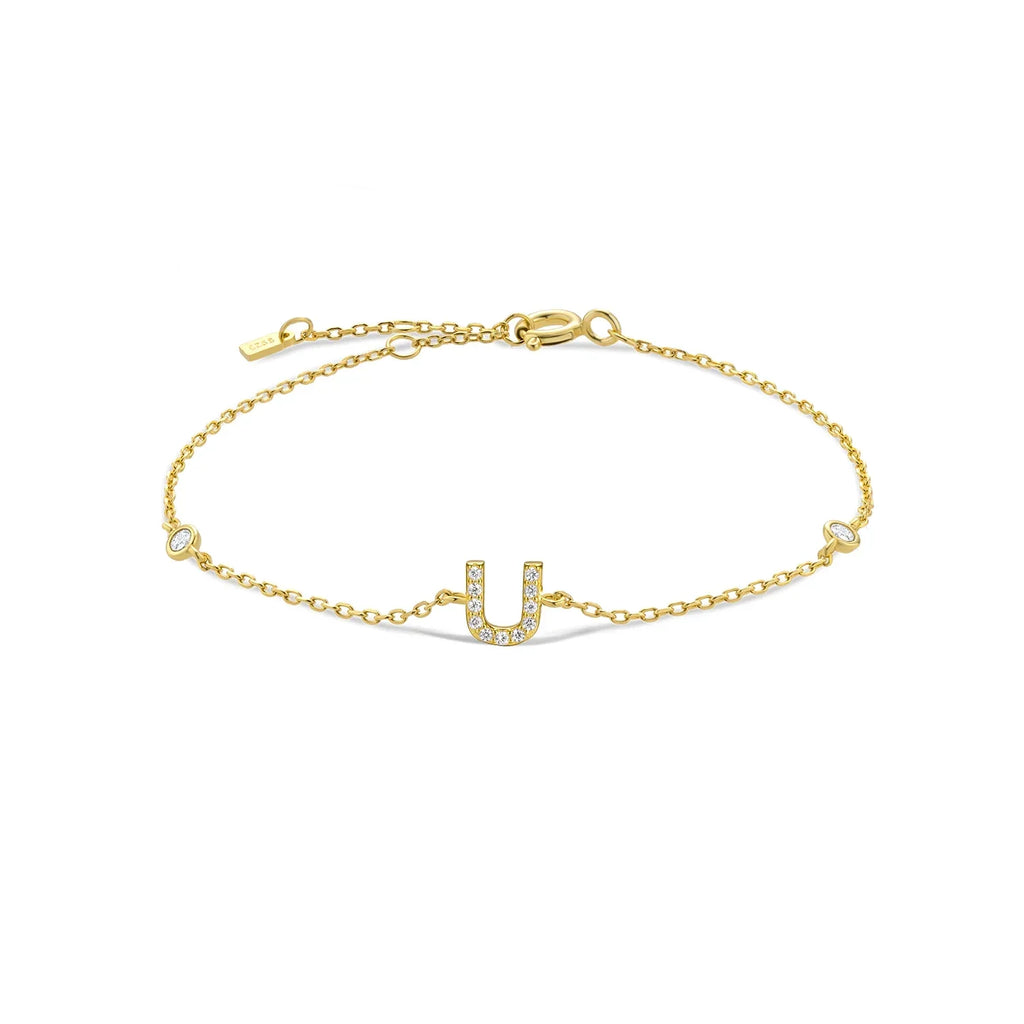 Bracelet avec initiale en strass or u