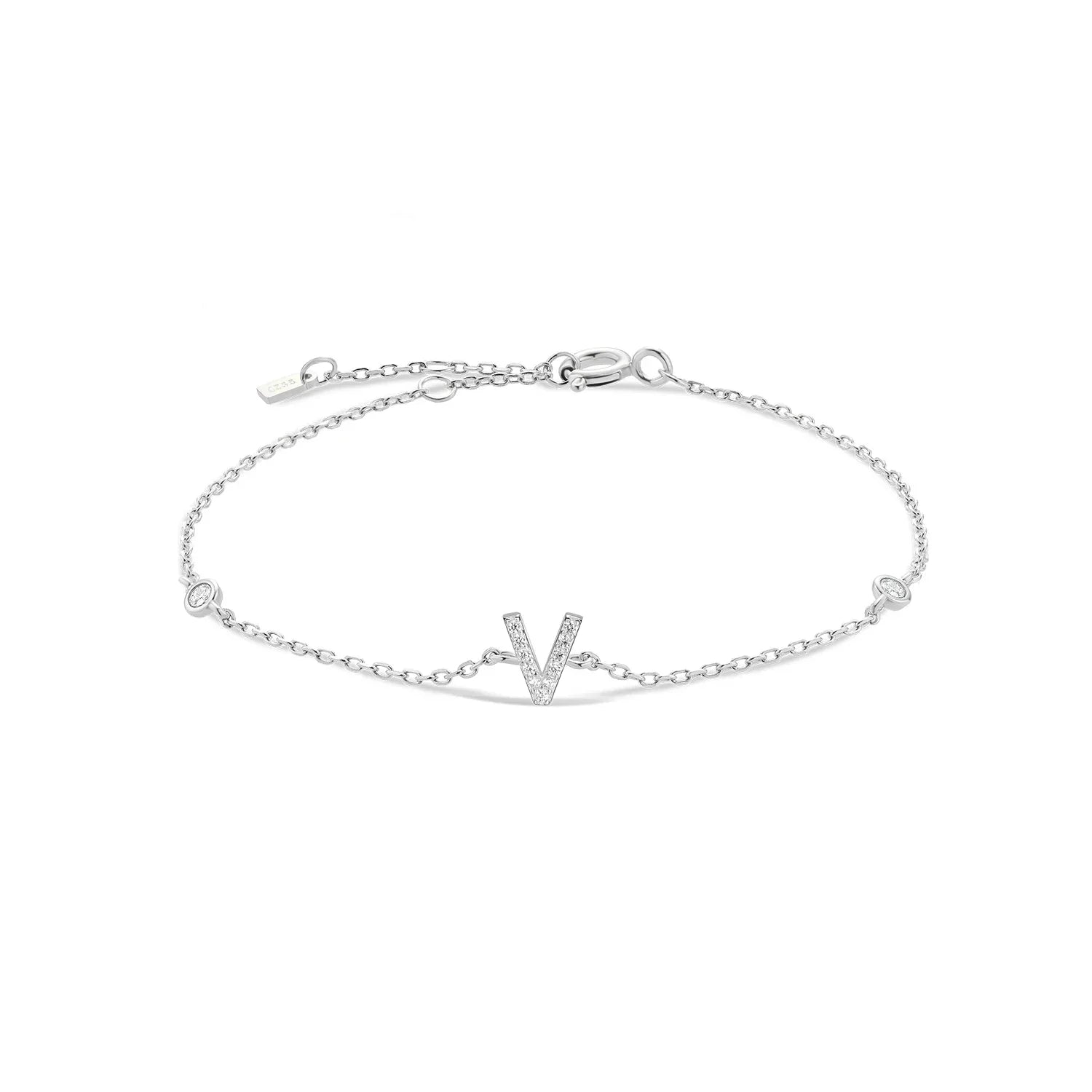Bracelet avec initiale en strass argent v