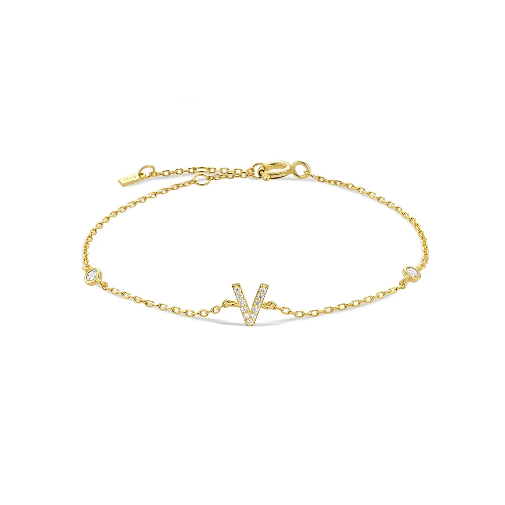 Bracelet avec initiale en strass or v