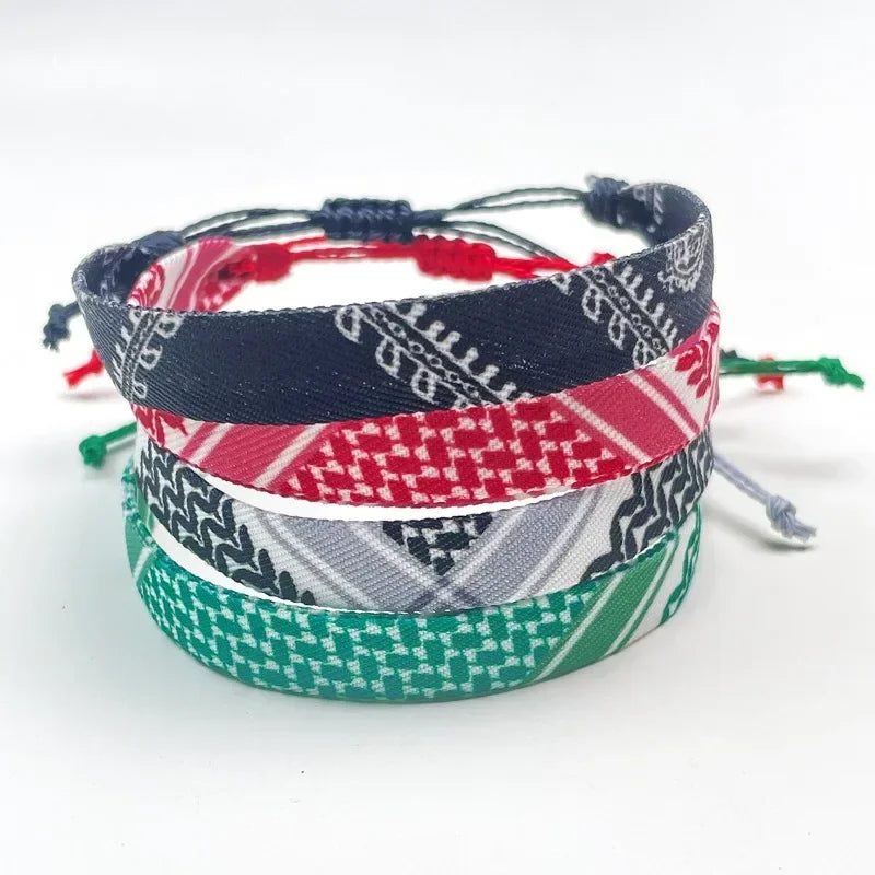 Bracelet avec motifs géométriques Keffiye arabe noir