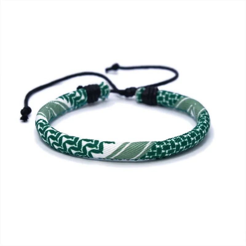 Bracelet avec motifs Keffiye arabe pour homme ou femme vert