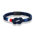 Bracelet noué en corde avec le drapeau français bleu marine
