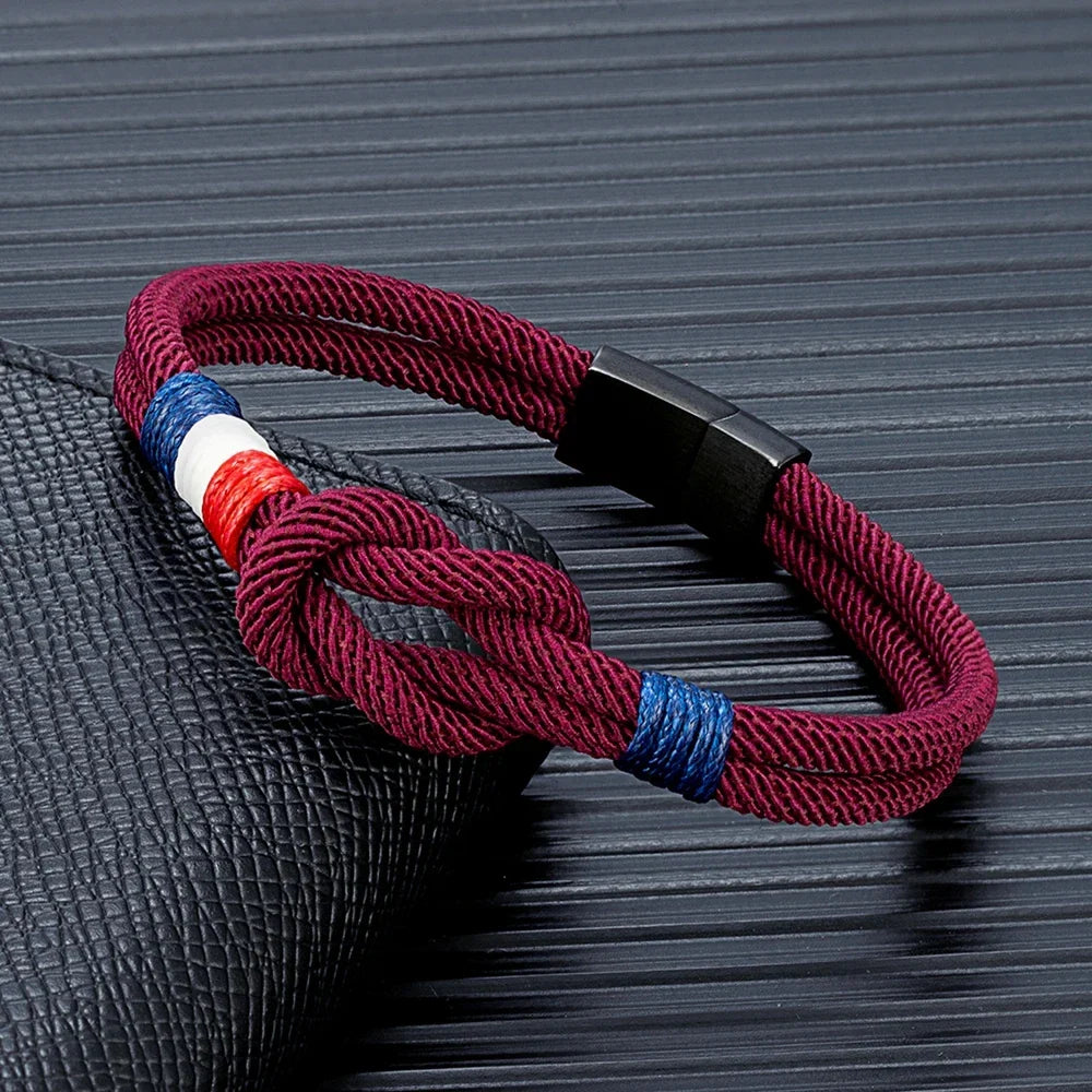 Bracelet avec noeud en corde bordeaux