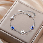 Bracelet avec symboles de protection oeil bleu, Chai et l'étoile de David argent