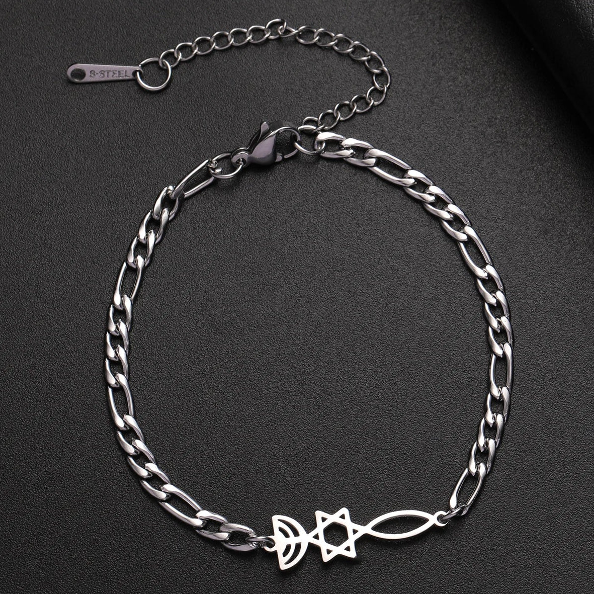 Bracelet avec symboles juifs Menorah et l'étoile de David argent