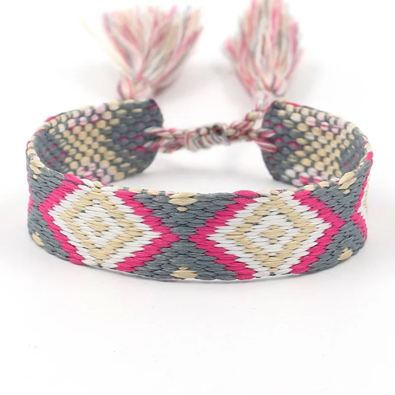 Bracelet Brésilien Large à Motifs Géométriques rose