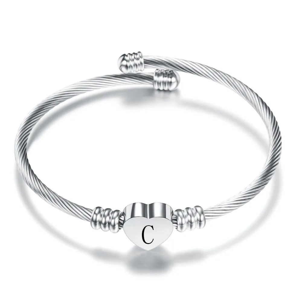 Bracelet coeur avec initiale argent c