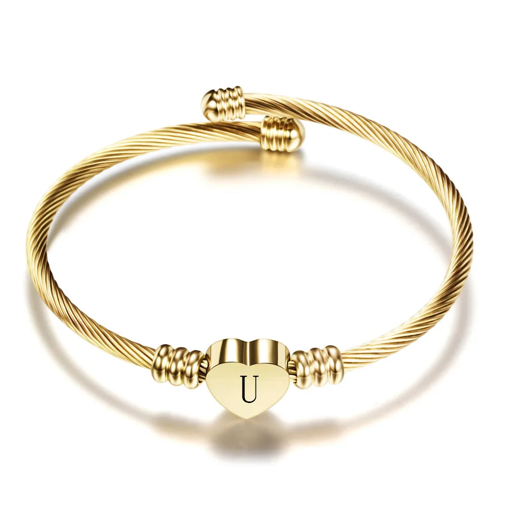 Bracelet coeur avec initiale or u