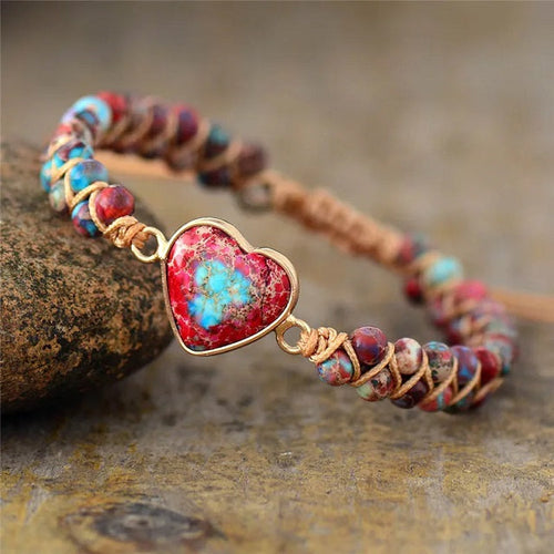 Red Natural Stone Healing Heart Bracelet