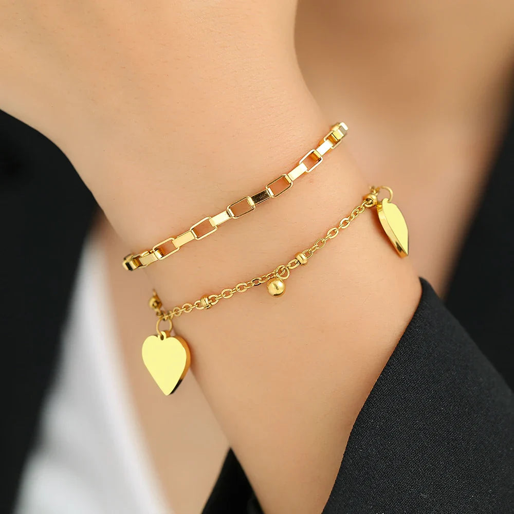 Double Heart Bracelet for Women Gold