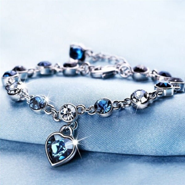 Women's Heart Bracelet Silver Cuban Link Zircon