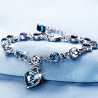 Women's Heart Bracelet Silver Cuban Link Zircon