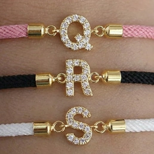 Colorful bracelet with rhinestone initial letter