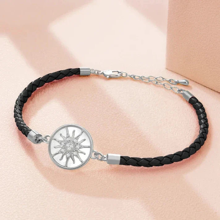 Pulsera Brújula de Cuero Rosa de los Vientos negro plata