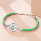 Bracelet Compas en Cuir Boussole Rose des Vents vert argent