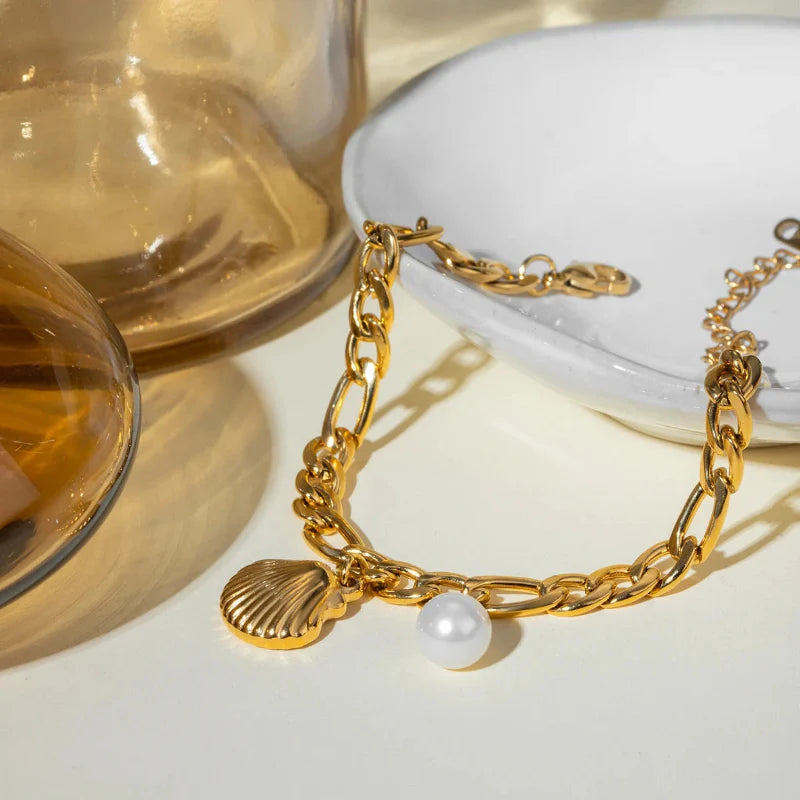 Scallop Shell and Shell Pearl Bracelet for Women