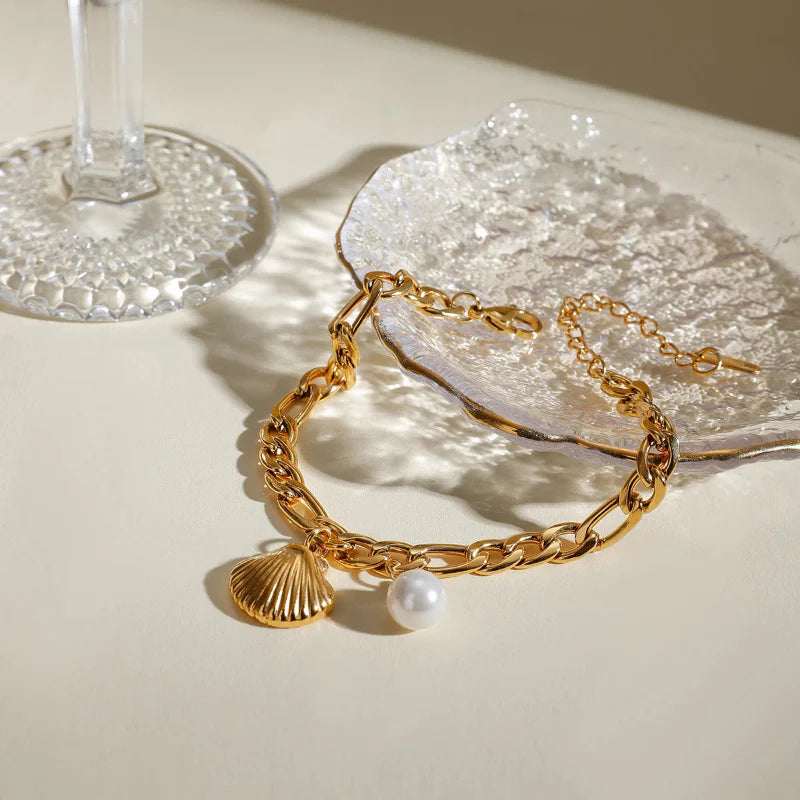 Scallop Shell and Shell Pearl Bracelet for Women