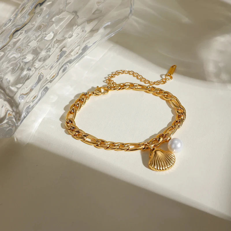Scallop Shell and Shell Pearl Bracelet for Women