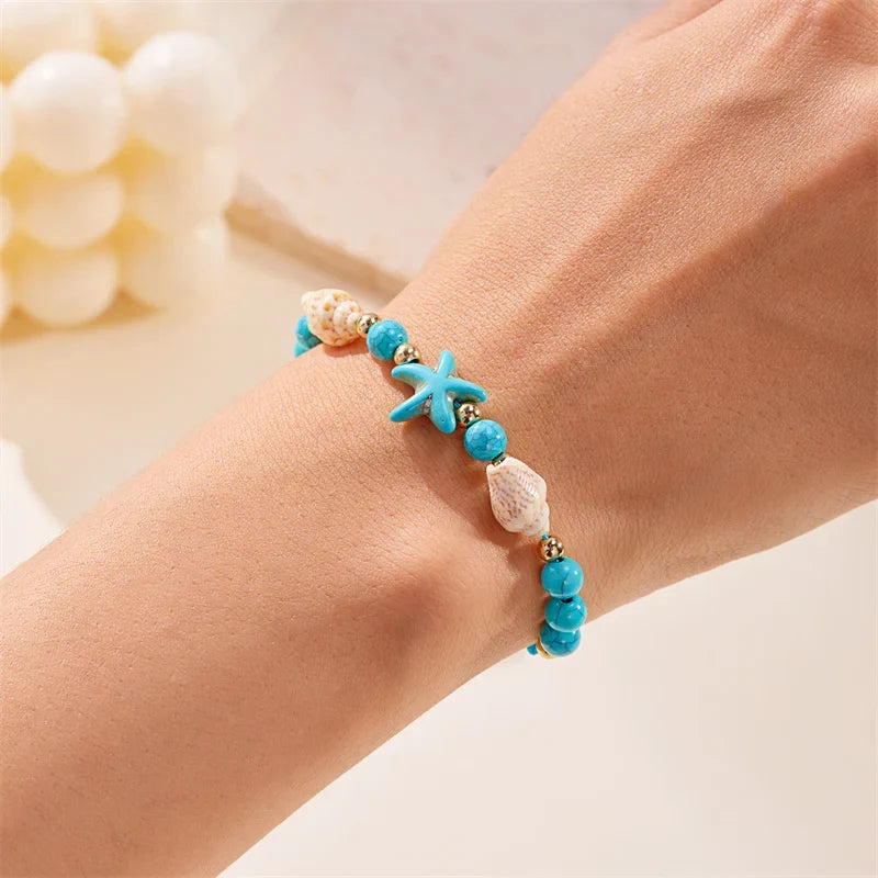 Pulsera de cordón con concha y estrella de mar 